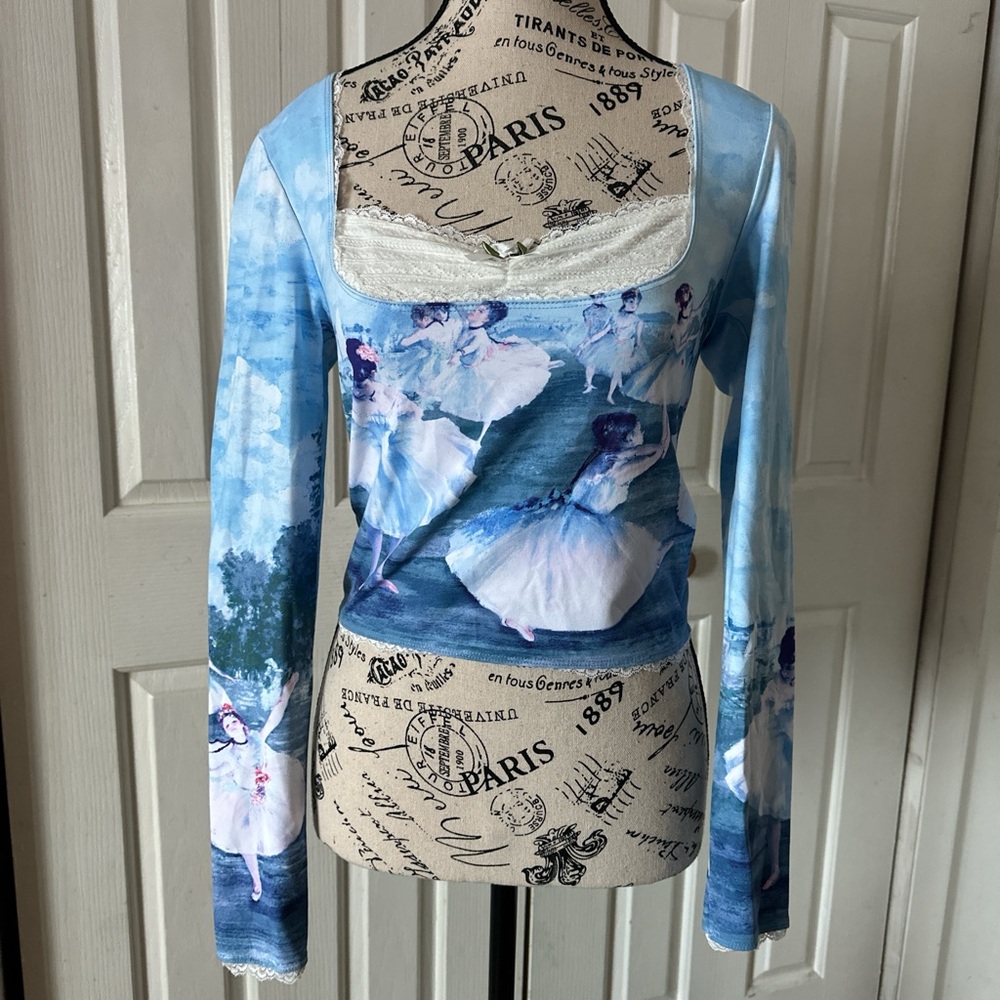 Sugar Thrillz Blue Ballet Print Long Sleeve Top